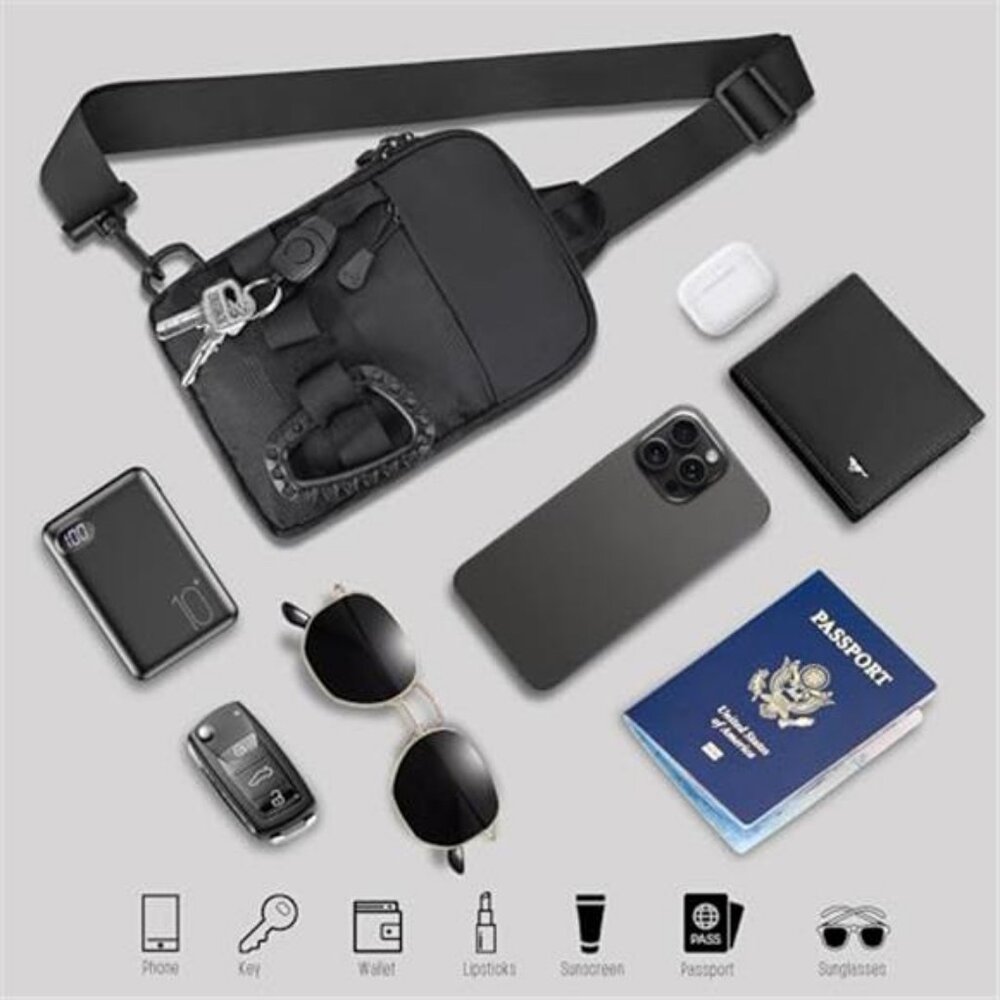 Mens Sling Bag Zippers Small Crossbody Bag for Hiking Travel Work, Water - Picture 6 of 6